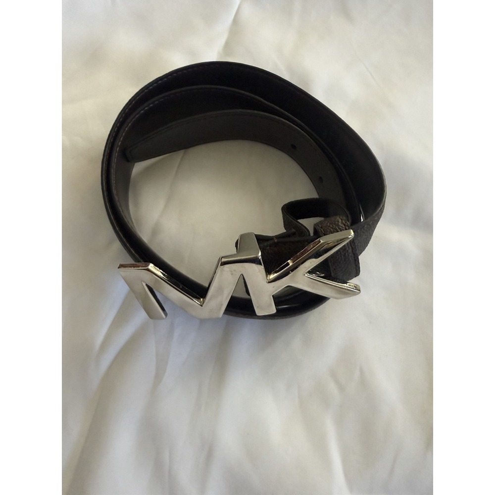 Michael Kors MK Logo Reversible Belt Brown Black Silver Buckle Size 34 85cm